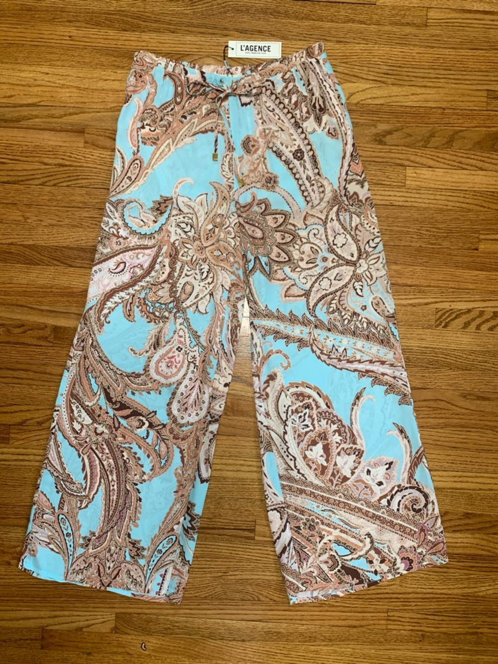 L’AGENCE pants - wide leg swim coverup pants, light blue paisley Geraldine